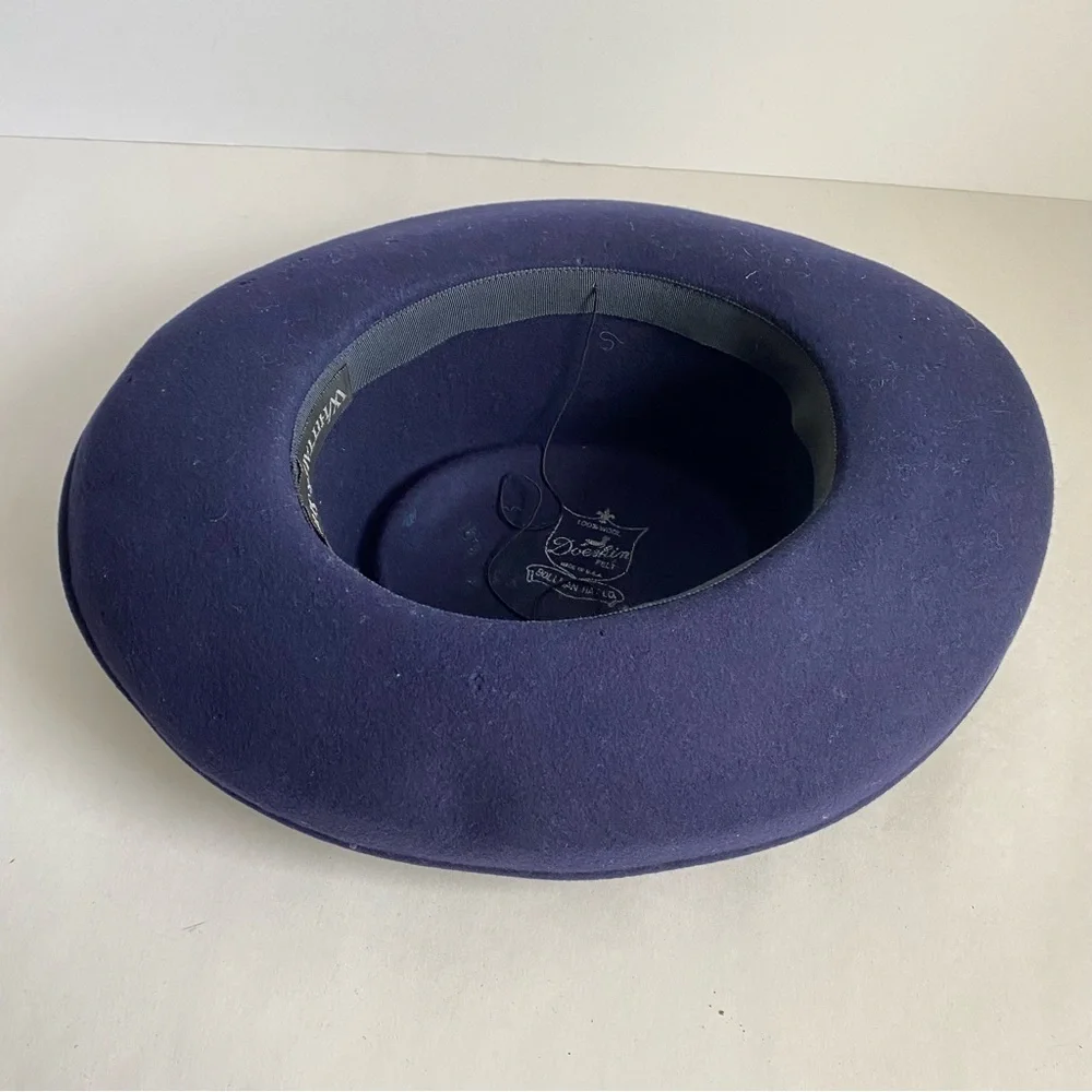 Vintage‎ 90s Whittall & Shon Wool Sequin Hat Navy Blue Gold Wide Brim - Picture 8 of 14